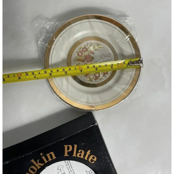 Happy Anniversary Chokin Plate Porcelain Ware Gold Plated Metal Display Stand - Picture 2 of 7